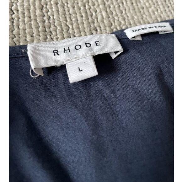 Rhode Smocked Cotton Poplin Mini Dress Navy Blue Large - Picture 5 of 5